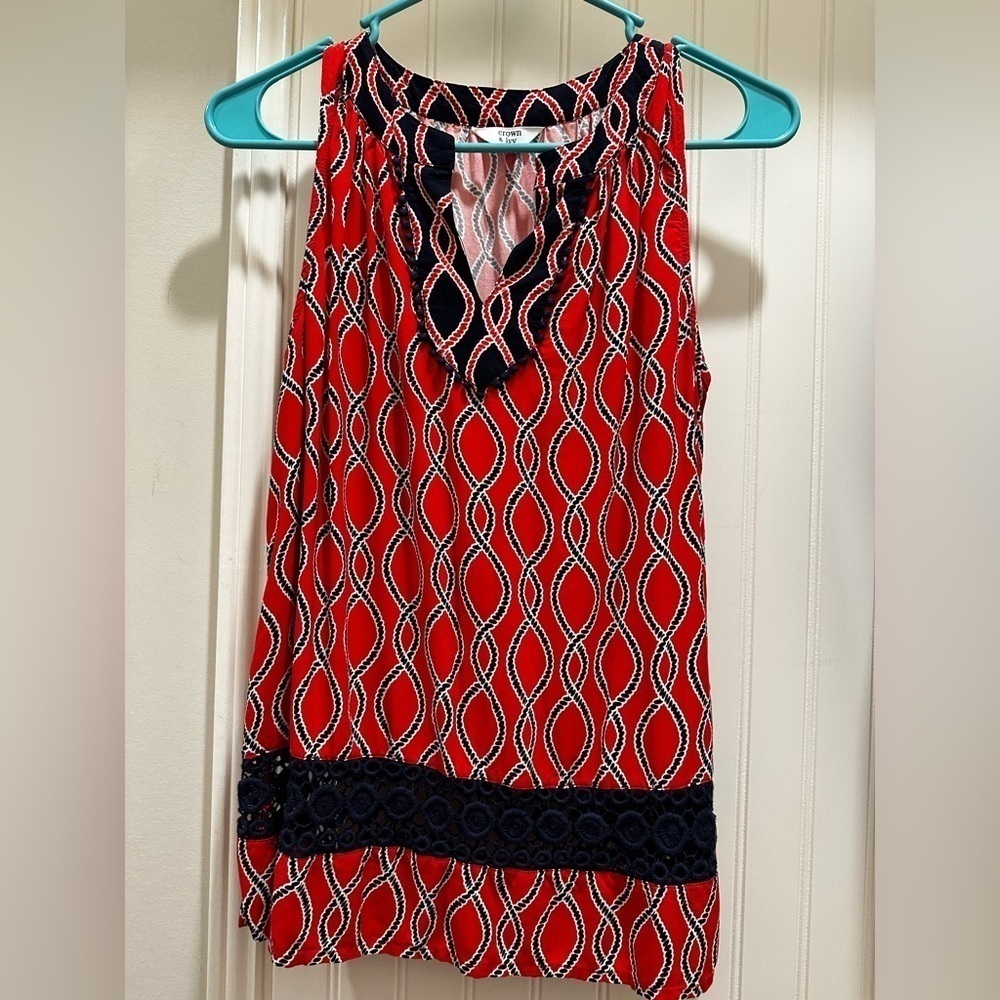 Crown and ivy sleeveless peasant top nautical print Size SP